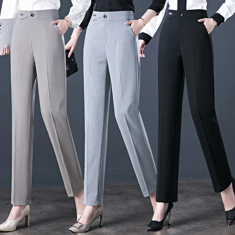 Stretch Suit Pants Women's Office Work Elastic High Waist Straight Trousers Spring and Autumn New Casual Trousers