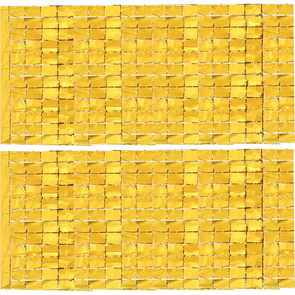 

2Pcs Square Fringe Curtain Golden Foil Door Window Party DecorBackdrop Photo Props Christmas New Year