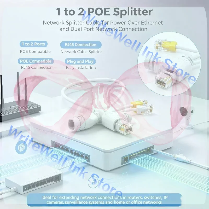 Two In One POE Splitter Networks Cable Connector 3 Ways RJ45 Head CCTV POE Adapter Cable For IP Camera System