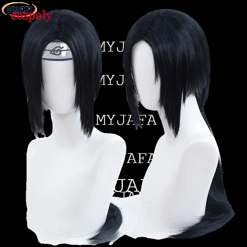 A Uchiha Itachi Cosplay Wig Itachi Uchiha Long Straight Black Heat Resistant Synthetic Hair Anime Cosplay Wigs   Headband   WigC