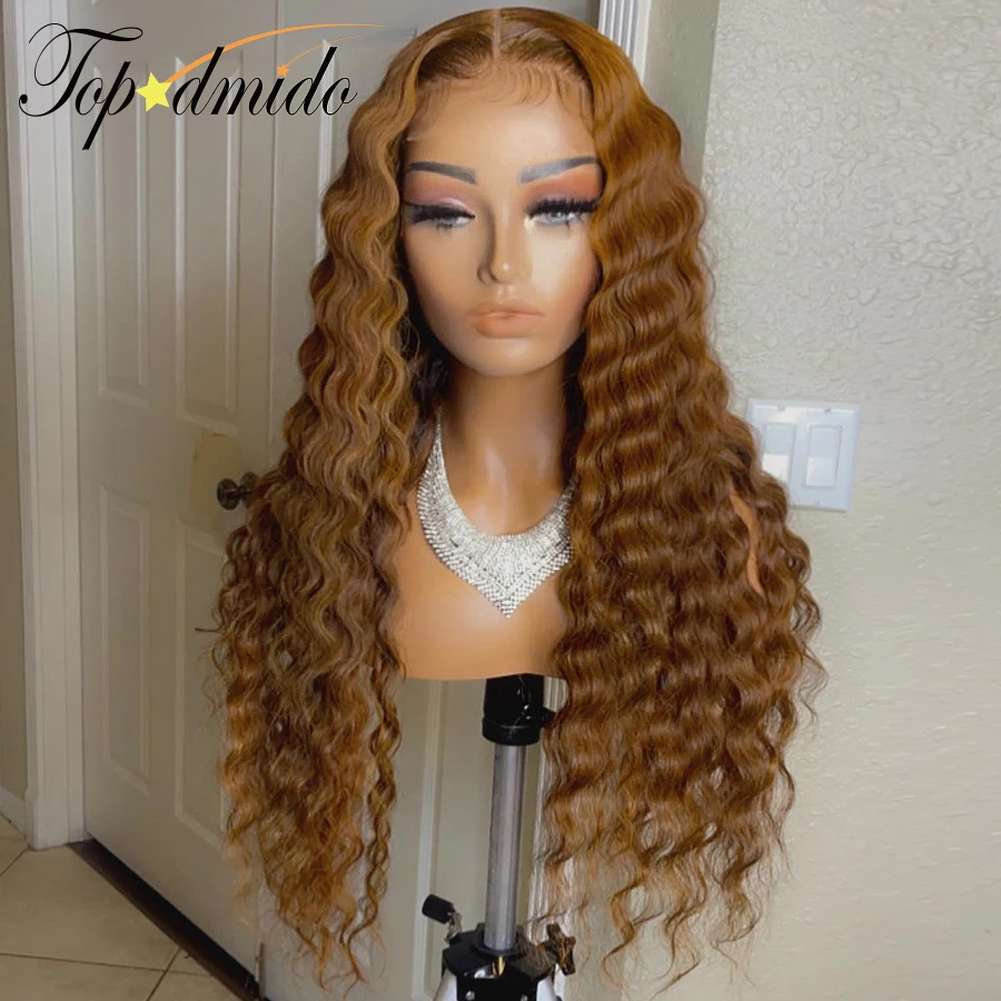 Topodmido Wig Depan Renda Deep Wave13x6 Warna Pirang Madu 13X4 Wig Rambut Manusia Remy Peruvian Wig Penutupan 4X4 Tanpa Lem