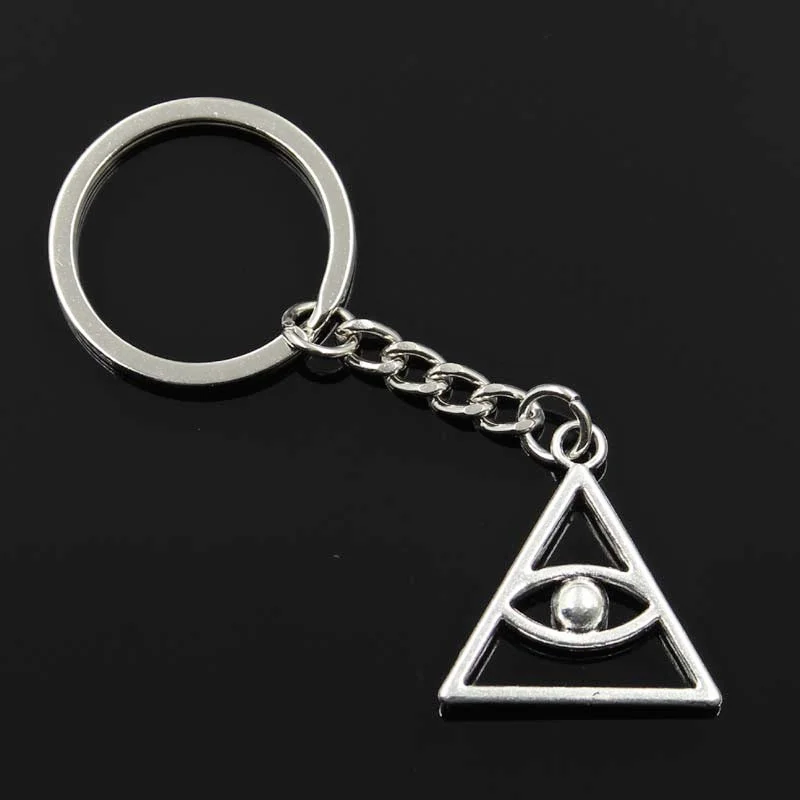 New Fashion Men 30mm Car Keychain DIY Metal Holder Chain Vintage Deathly Hallows Death Eye 28x27mm Silver Color Pendant Gift