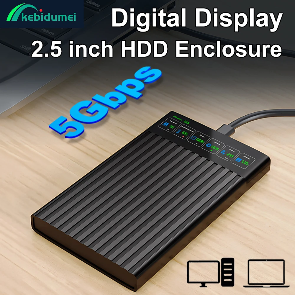 

2,5-дюймовый HDD SSD Корпус 5 Гбит/с SATA-USB3.1 SSD-адаптер Внешний корпус Коробка для жесткого диска Интеллектуальный цифровой дисплей