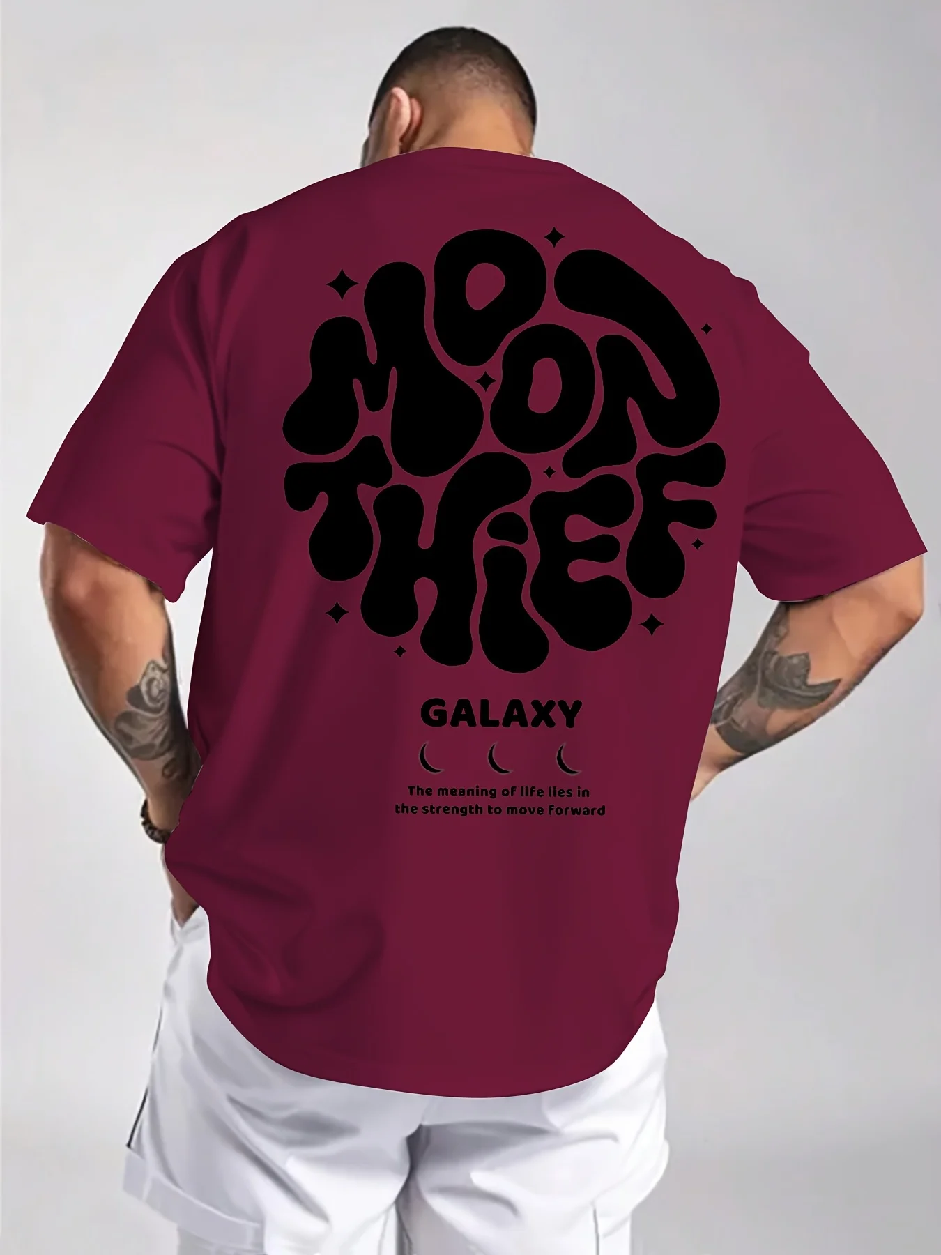 Men's 100% cotton fashionable casual loose plus size months for galaxy letter pattern printed round neck short sleeved T-shirt