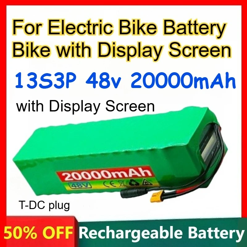 13S3P 48v 20000mAh 18650 Lithium Battery for Electric Bike Battery with Display Screen Rechargeable Batteries