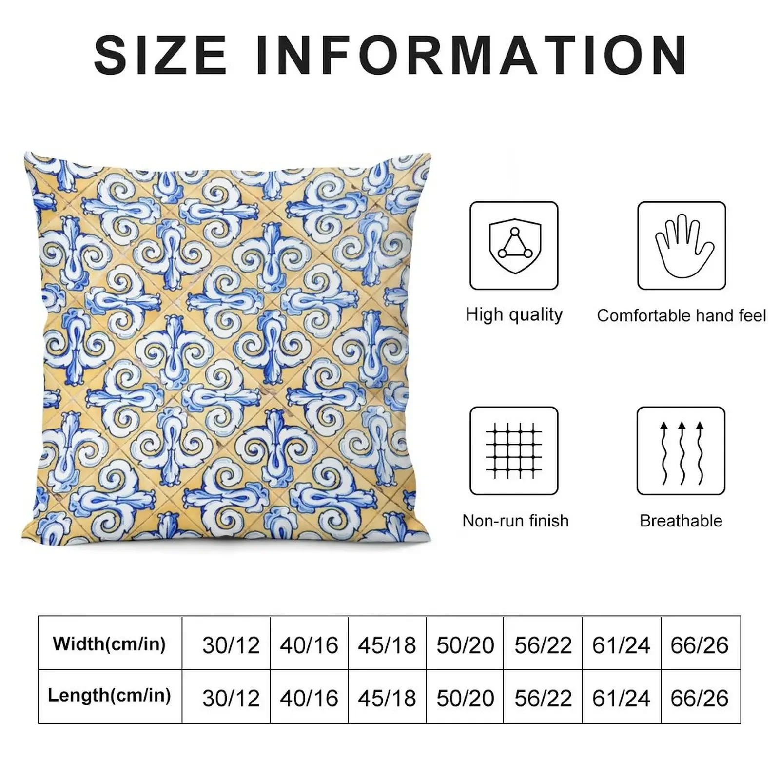 Spanish Tiles - Azulejo Blue, Yellow and White Motif Design Throw Pillow Throw Pillow Couch Pillows pillow