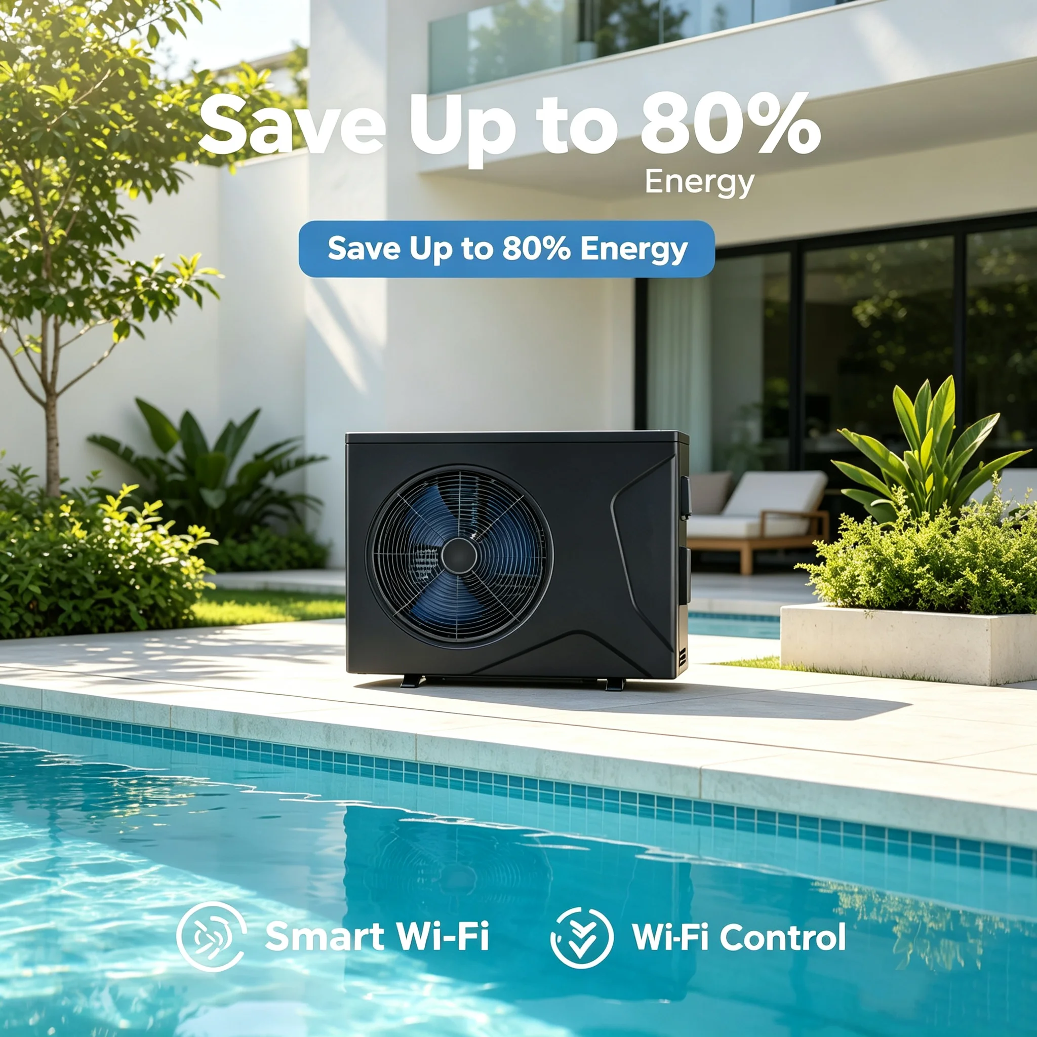 Swimming Pool Heat PumpPower Saving Solar Heating Heat Pump R32 Air to DC Inverter CE Certificated WIFI Hot Water Heater for