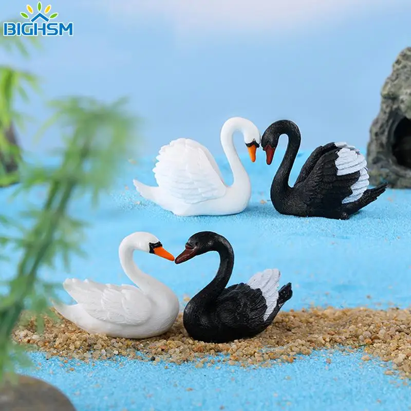 2Pcs Mini Swan Animal Figurines Miniatures Figurine Craft Bonsai Home Fairy Garden Ornament Car Decoration Terrarium Decoration