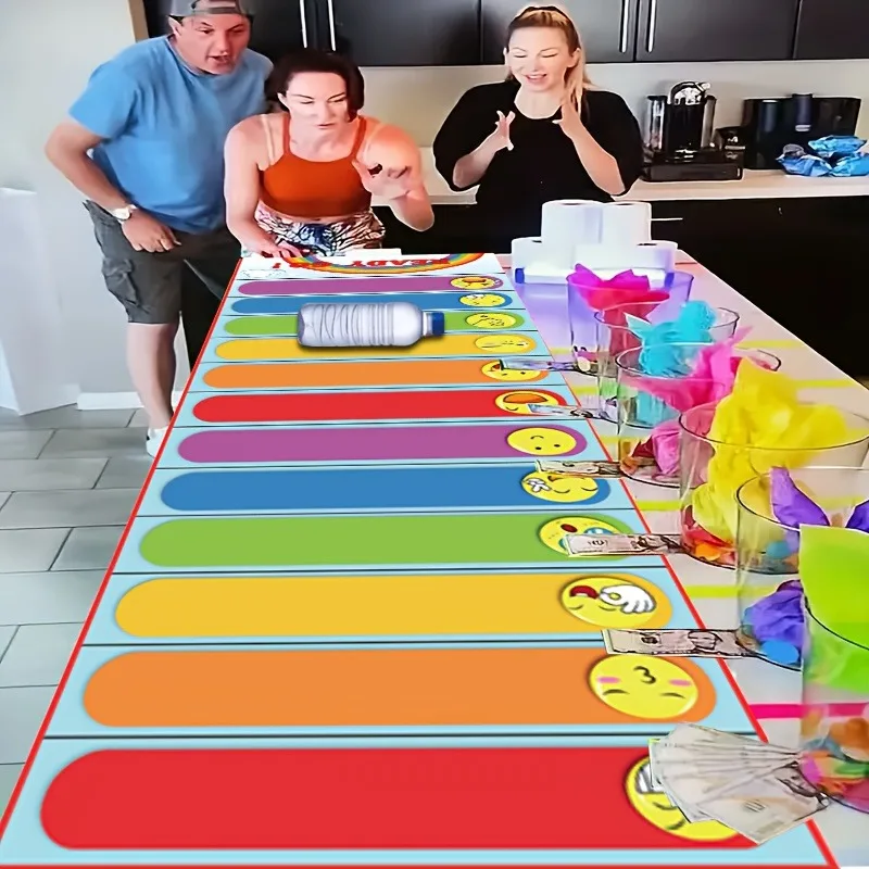 Rainbow Emoji Bottle Roll Game Table Runner Writeable Reward Punishment Carnival Bachelorette Interactive Game Decor Supplies