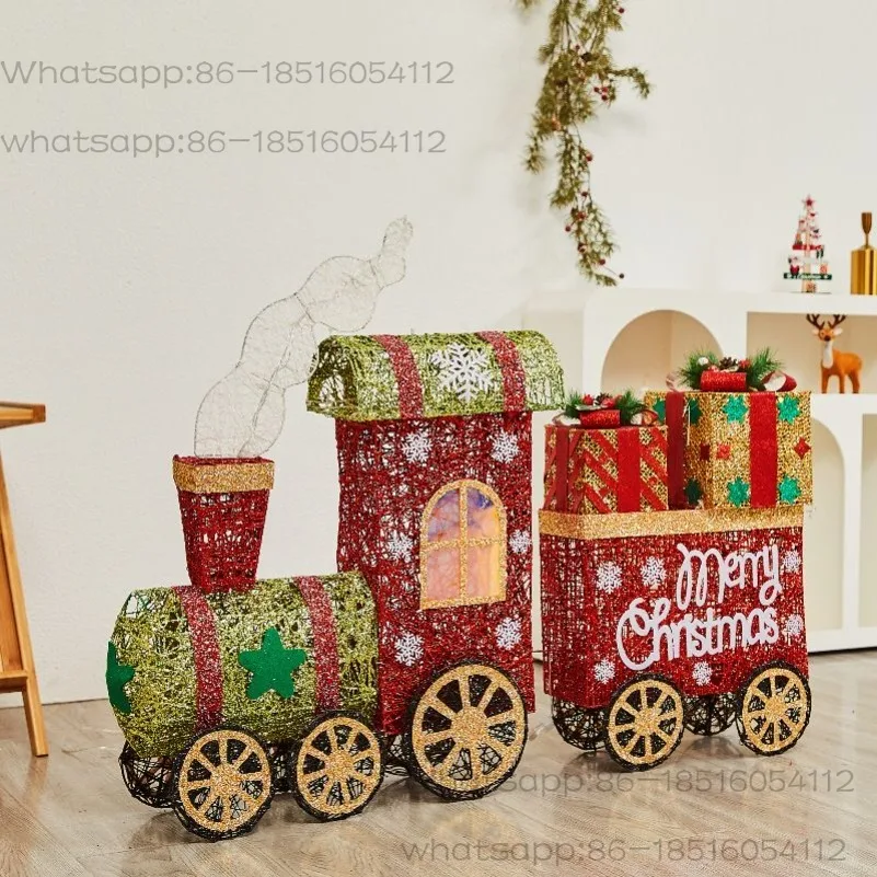 Luminous Wrought Iron Small Train Large Festival Square Indoor Christmas Tree Ornament Display