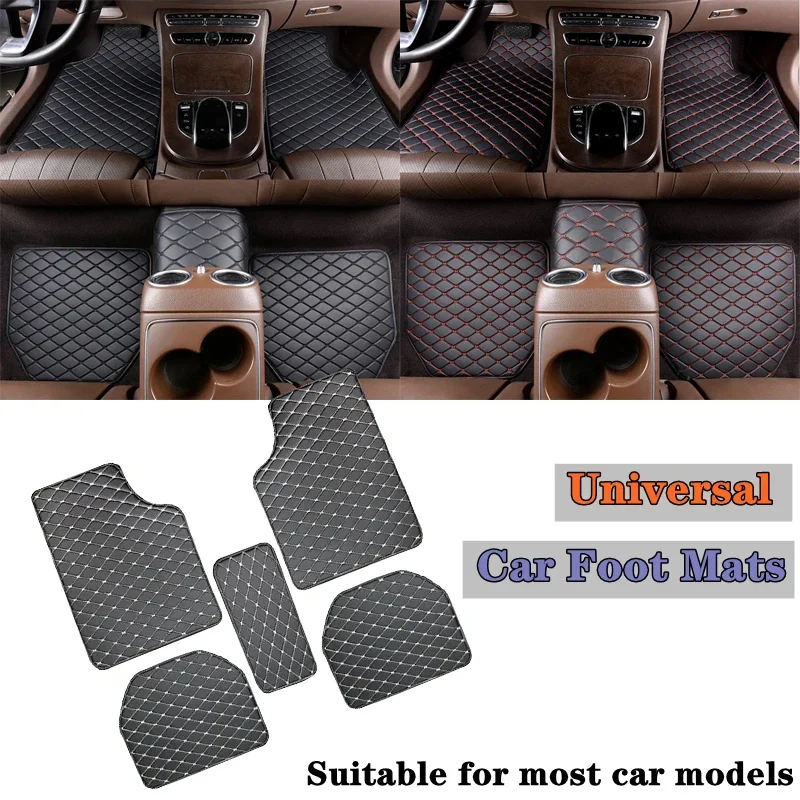 5Pcs Car Floor Mats PU Leather Universal Waterproof Auto Foot Pad Protector Automobile Interior Carpet Front And Rear Mats Set