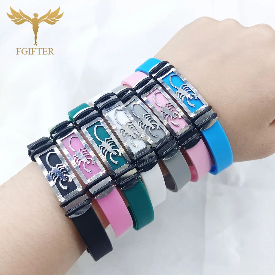 Stainless Steel ﻿Gothic Punk Silver Color Scorpion Bracelets Colorful Silicone With Clasp Wristband Men Women Hand Jewelry Gifts