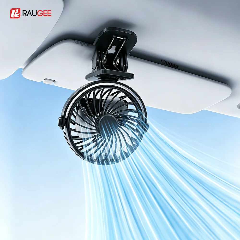Portable Car Fan Mini Clip Fan USB Rechargeable Cooling Fan 360°Rotatable Car Clip Fan Portable Small Fan for Car Office Camping