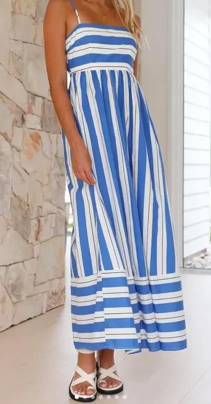 Vestido acampanado sin tirantes para mujer, vestido de fiesta con espalda descubierta, estampado a rayas de Color sólido, ropa de calle para playa, cóctel, S, M, L, verano, nuevo