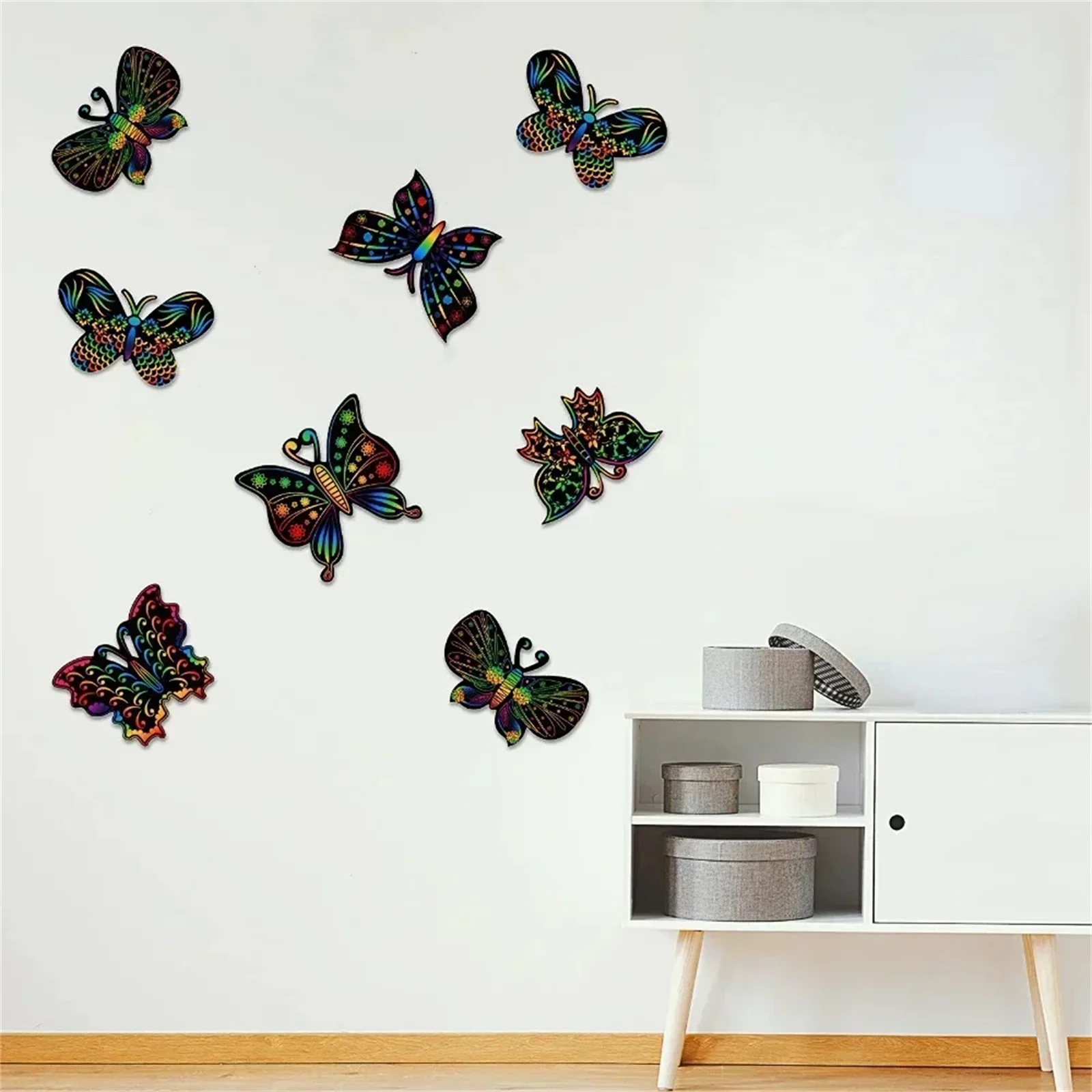 12 Pcs Butterfly Bookmarks Scratch Drawing Paper Kids Painting Book   Creative Stickers Educational Toys Gift