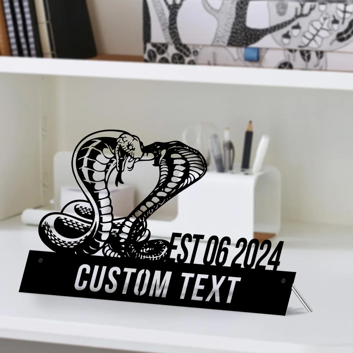 Custom King Cobra Snake Desk Name Plate Wedge, Personalized Cobra Rattlesnake Snake Nameplate Office Sign Company Shelf Tabletop