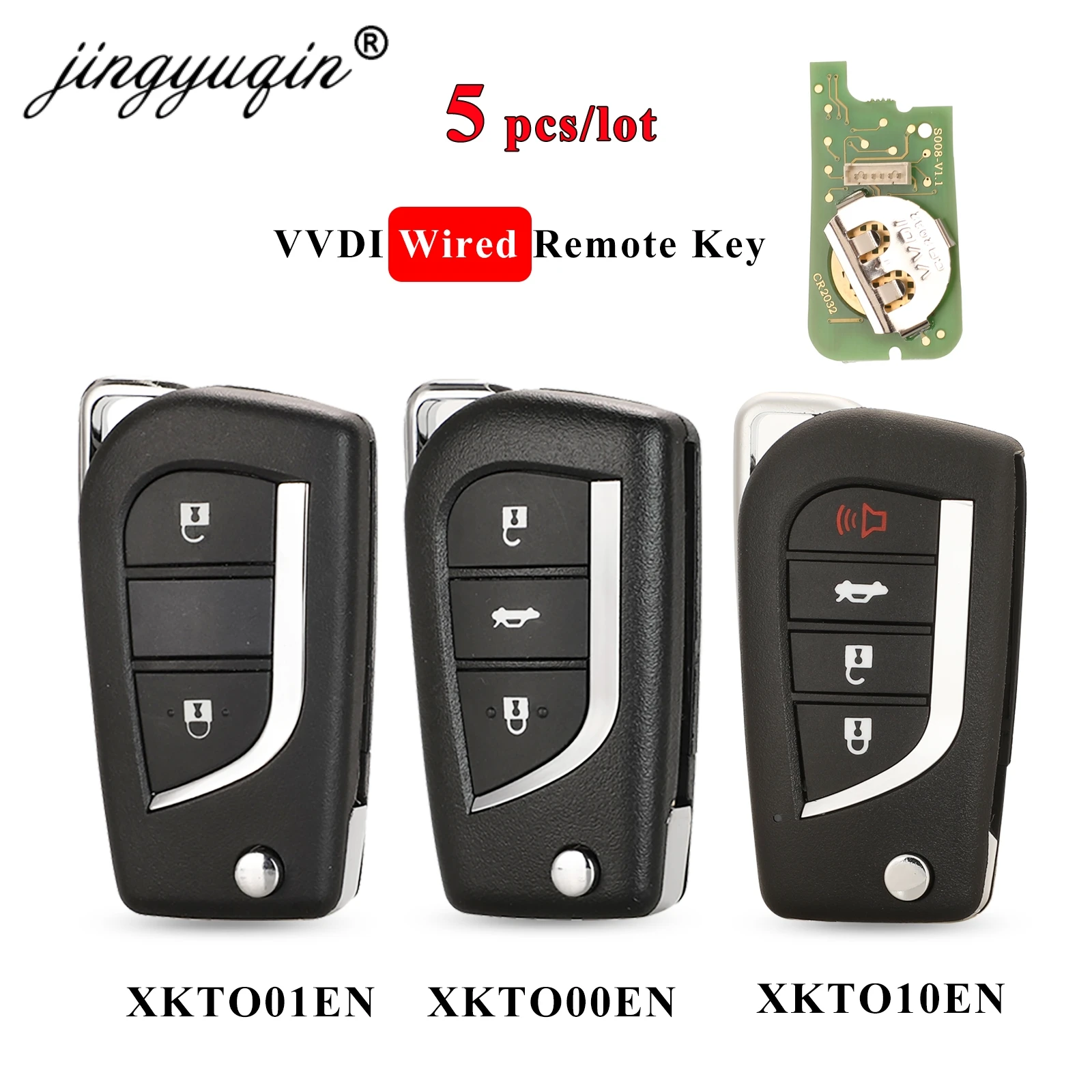 

jingyuqin 5pcs Xhorse XKTO00EN XKTO01EN XKTO10EN Wired Universal Remote Key 2/3/4 BTN for VVDI Key Tool /VVDI2 English Version