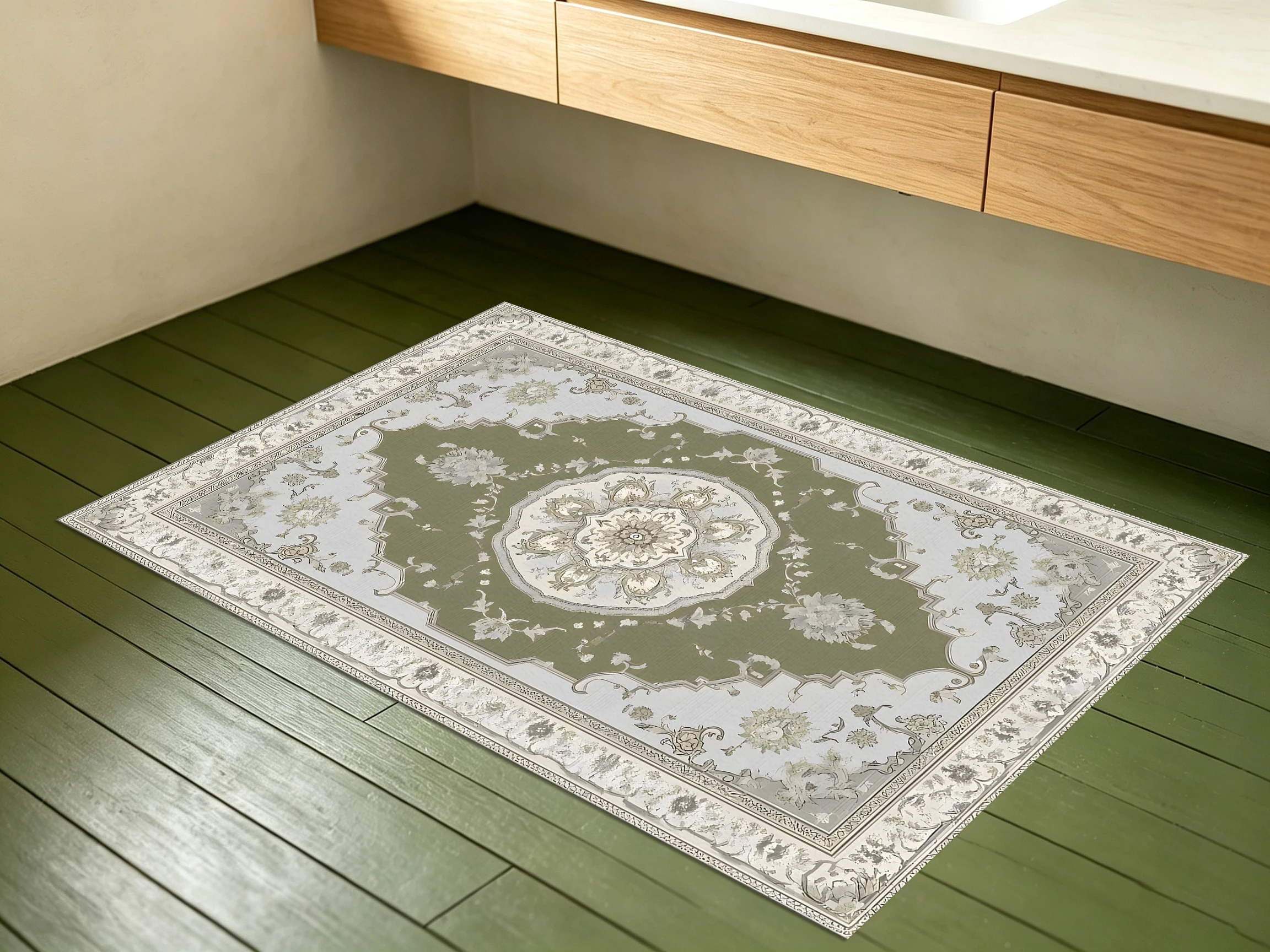 2D Large Rug with Retro European Floral Border, Light Luxury Retro Style, Suitable for Living Room and Bedroom, One-Click Renovation for Autumn and Winter Decoration