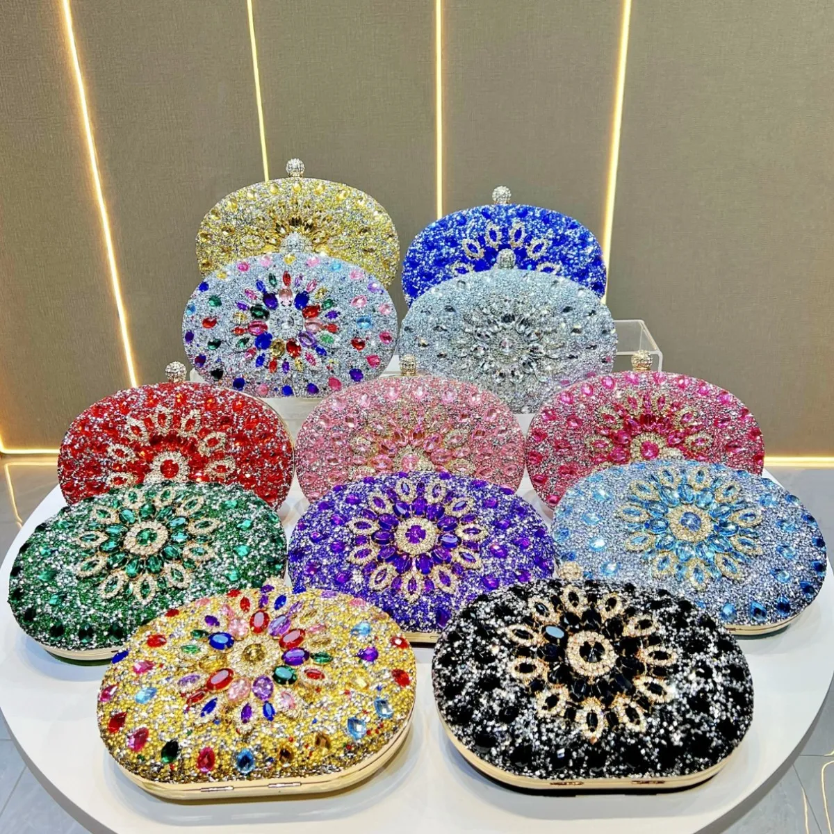 Flower Rhinestones Evening Bags Metal Prom Clutch Diamonds Clutch with Chain Shoulder Handbags Wedding Female Purse image 5