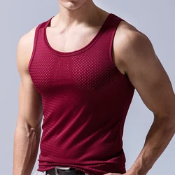 Mens Underwear Sleeveless Mesh Tank Top Solid Muscle Vest Undershirts V-neck Sport T-shirt Men's Vest Bodybuilding Mens Tank Top
