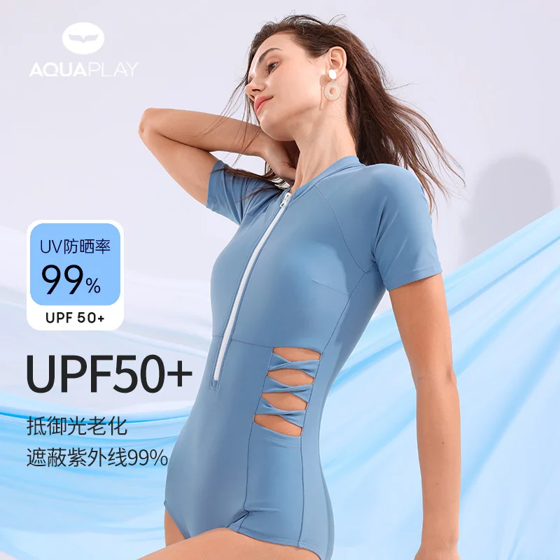 

AquaPlay Blue Knot Hollow Out Women Swimsuit 2025 High End One Piece Swimsuit UPF50+ Sexy High Elasticity Quick Dry Surfing Suit