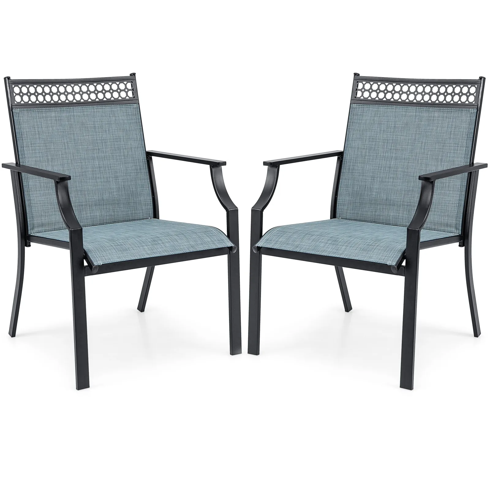 

Patio Chairs Set of 2 w/ All Weather Breathable Fabric High Backrest Blue