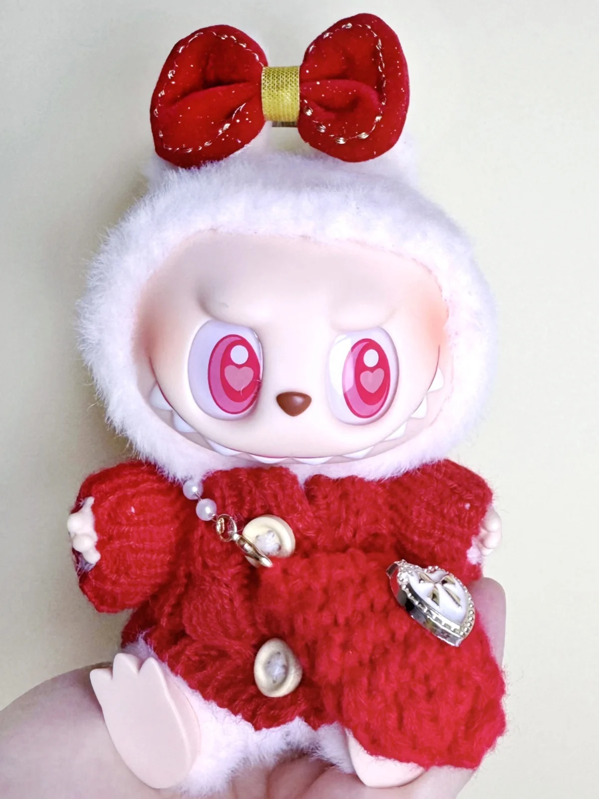 17cm labubu clothes outfit Plush doll clothes Macaron Cute Clothing DIY Kid Gift red set Clothes Hair accessories v1 v2 clothes