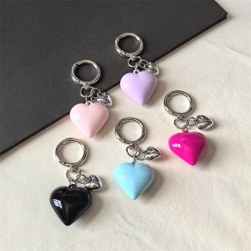 Y2K Black Transparent Puffy Heart Charms Keychain Grunge Fashion Bag Backpacks Hanging Ornament Car Key Chain for Women