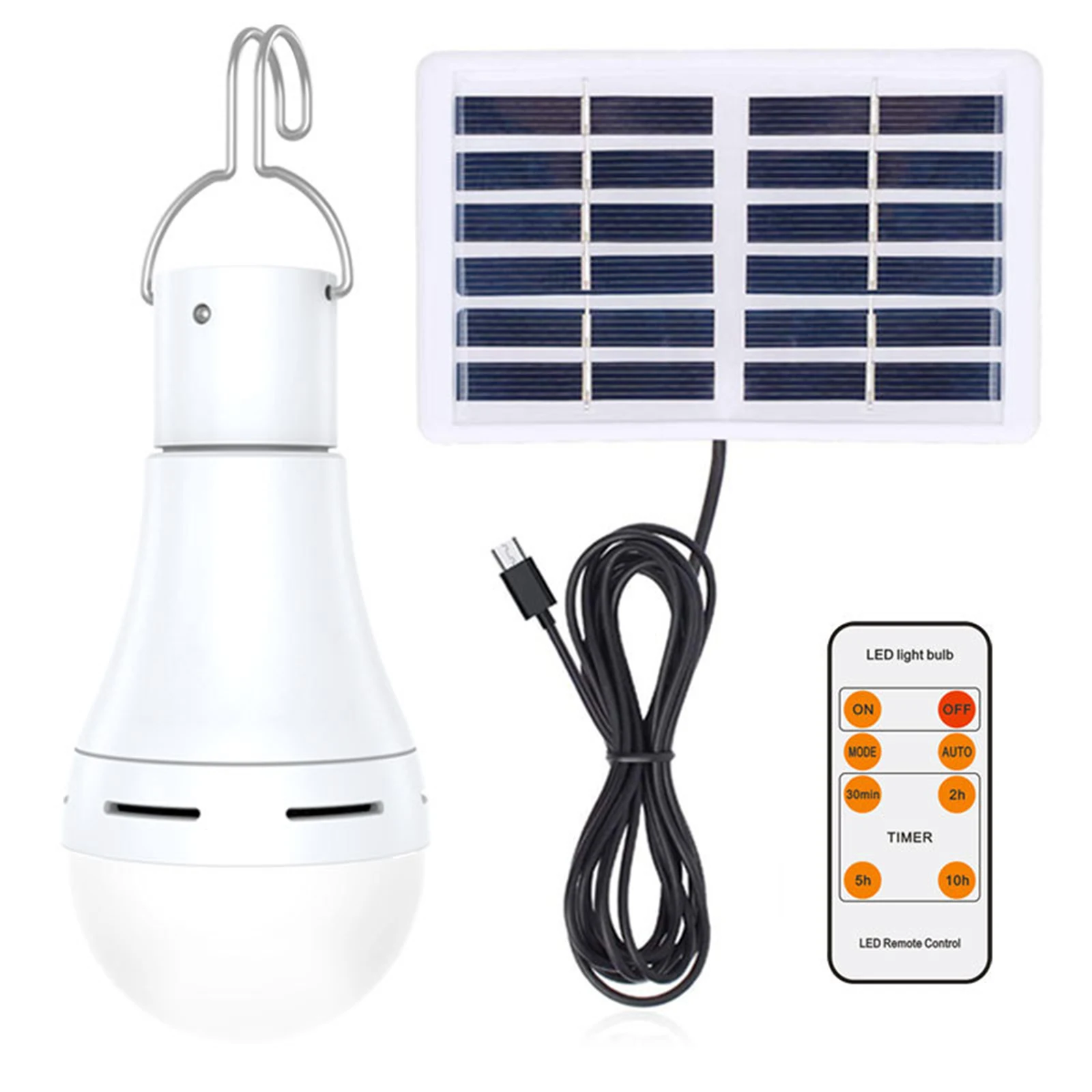

Solar Powered LED Bulb 7W White IP65 Waterproof with Remote Control, Timer, Adjustable Modes for Indoor Outdoor Emergency