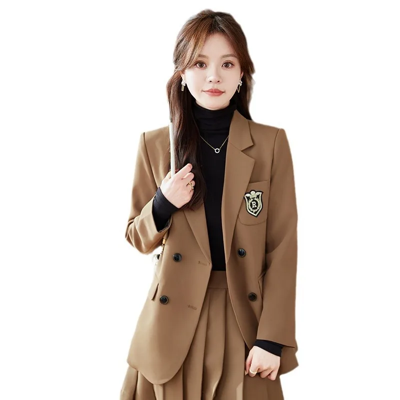 Brown Suit Jacket Women's High-Grade Spring and Autumn NewjkUniform Preppy Style Suit Small Man Casual Small Suit