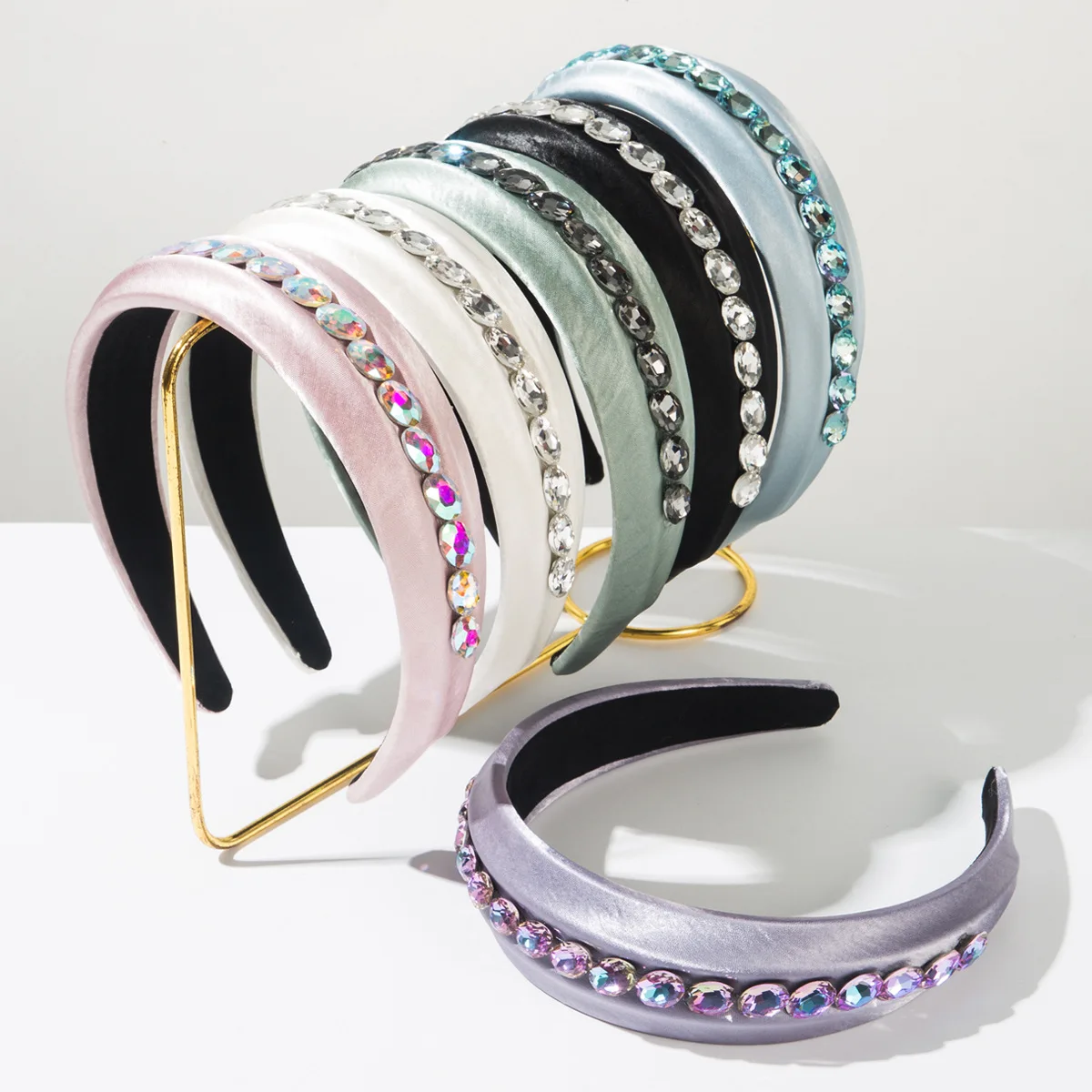

Korean Fashion Simple Solid Color Fabric Diamond-encrusted Shiny Light Luxury Versatile Headband Hair Accessories