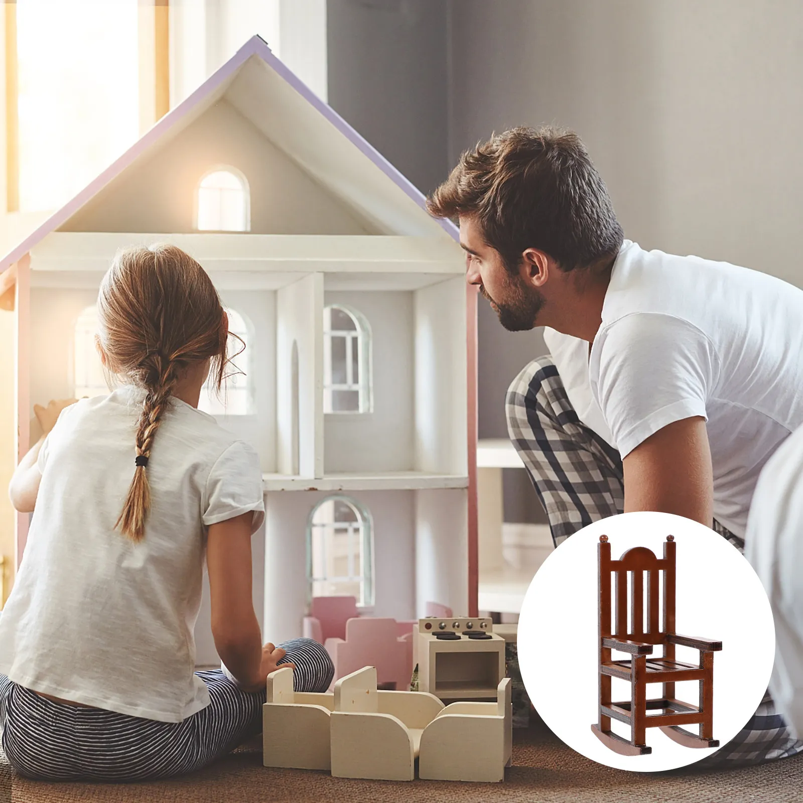 

Миниатюрное деревянное кресло-качалка: компактная мебель для миниатюрного дома и украшение для рабочего стола, мини-кресло-украшение