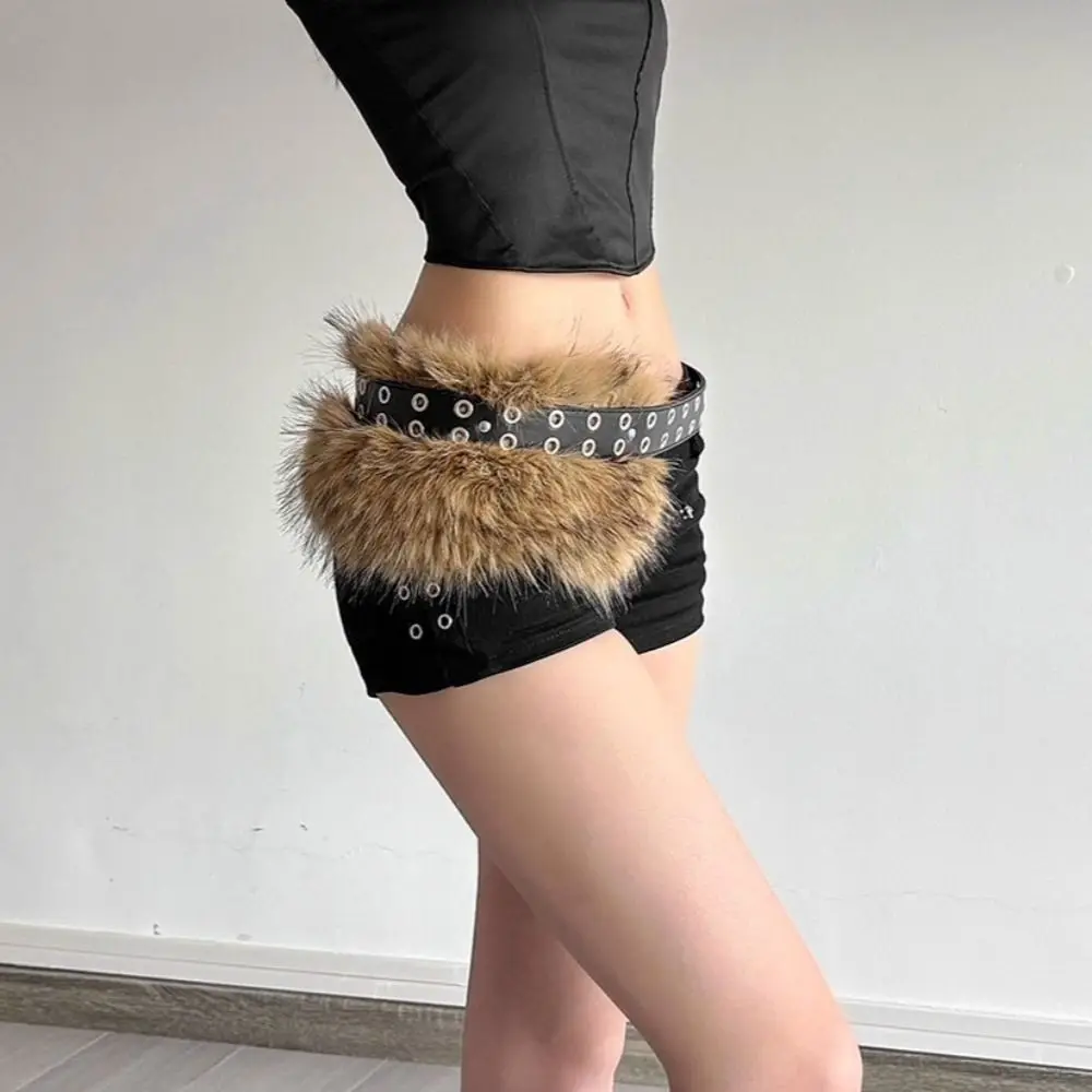 خمر بولي Leather الجلود الفراء حزام فو الفراء حار فتاة نمط فروي حزام الجينز ديكور النمط الغربي أفخم حزام الإناث/الفتيات