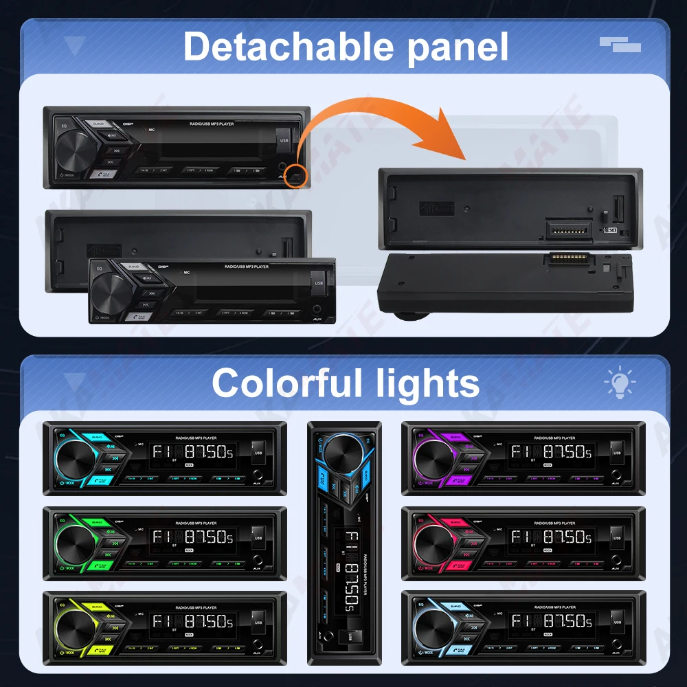 1din Car Radio MP3 Player Audio Multimedia FM Radio Support Phone Charging Bluetooth EQ AUX USB Universal