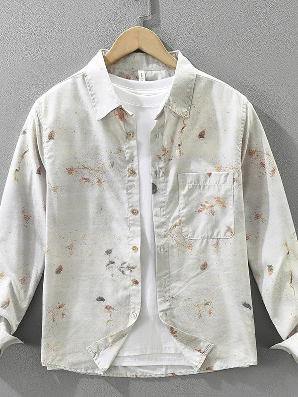

Retro Japanese Style Long Sleeve Loose Casual Shirt Men's Fashion New Autumn Print Cotton Outerwear Classic Artistic Style