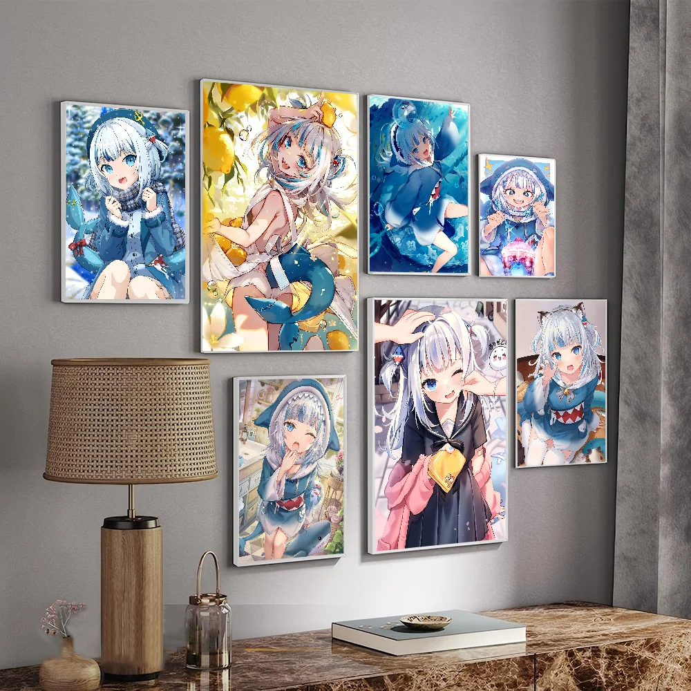 

Gawr G-gura Anime Posters Sticky Whitepaper Sticker DIY Room Bar Cafe Kawaii Room Decor