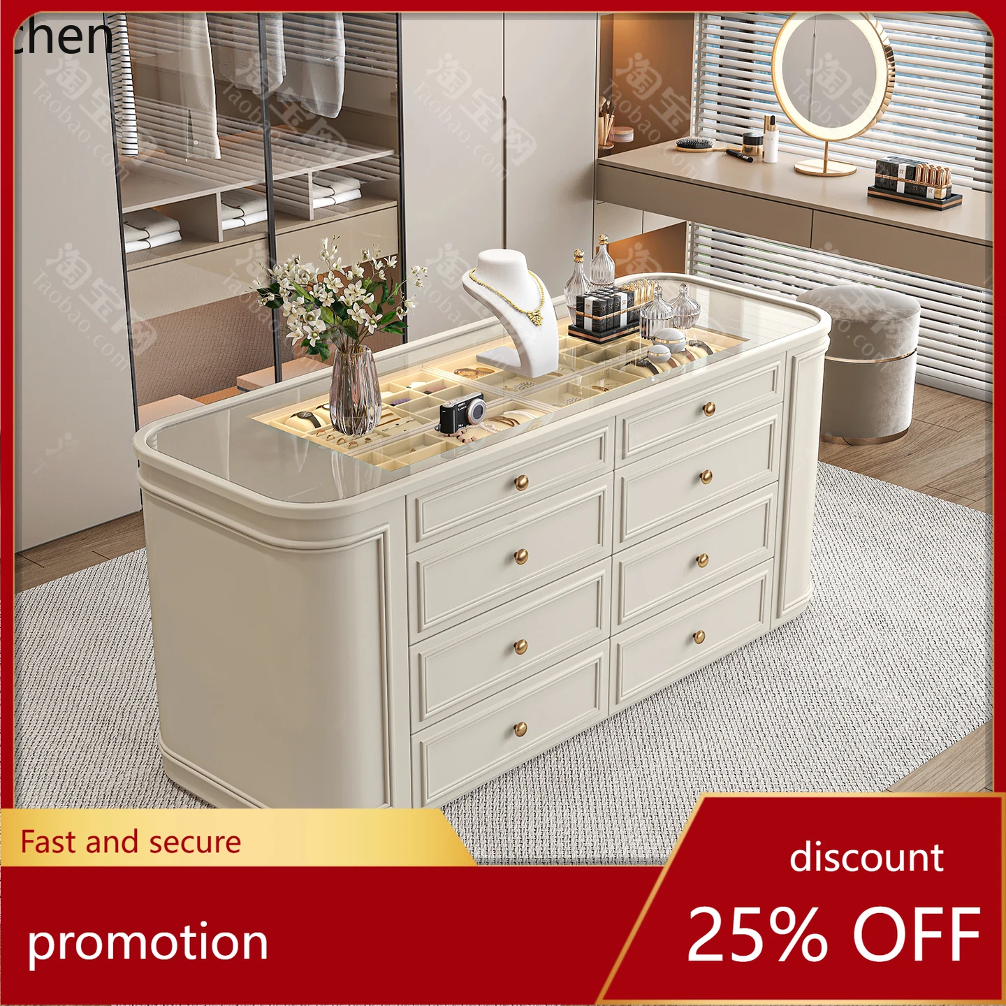 

YFY Cloakroom Center Island Jewelry Cabinet Simple Double-Sided Accessories Solid Wood Storage Cabinet