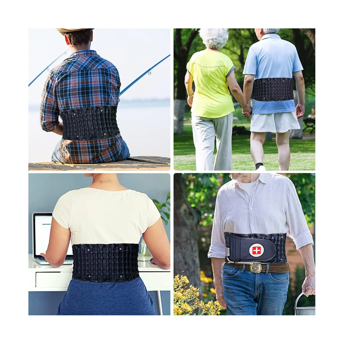 

Lumbar Support Decompression Waist Air Traction Brace Spinal Back Relief Belt Backache Pain Release Device Dark Blue