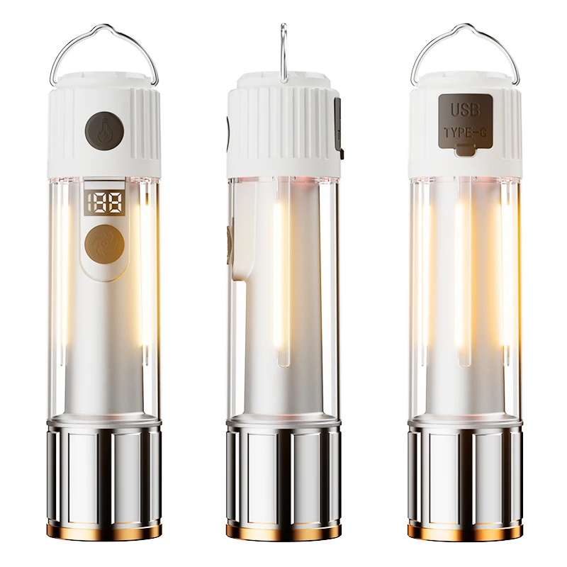 YEMAO F906X Rechargeable Flashlight Camping Lantern - Magnetic Base, Dual White/Warm Light, Long-Range LED Tent Lamp For Outdoor