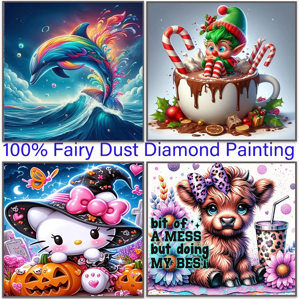 

Cartoon Cat Animal100% Fairy Dust Square Drill Full Diy Diamond Painting Cross Stitch Crystal Embroidery Mosaic Decor Needlework