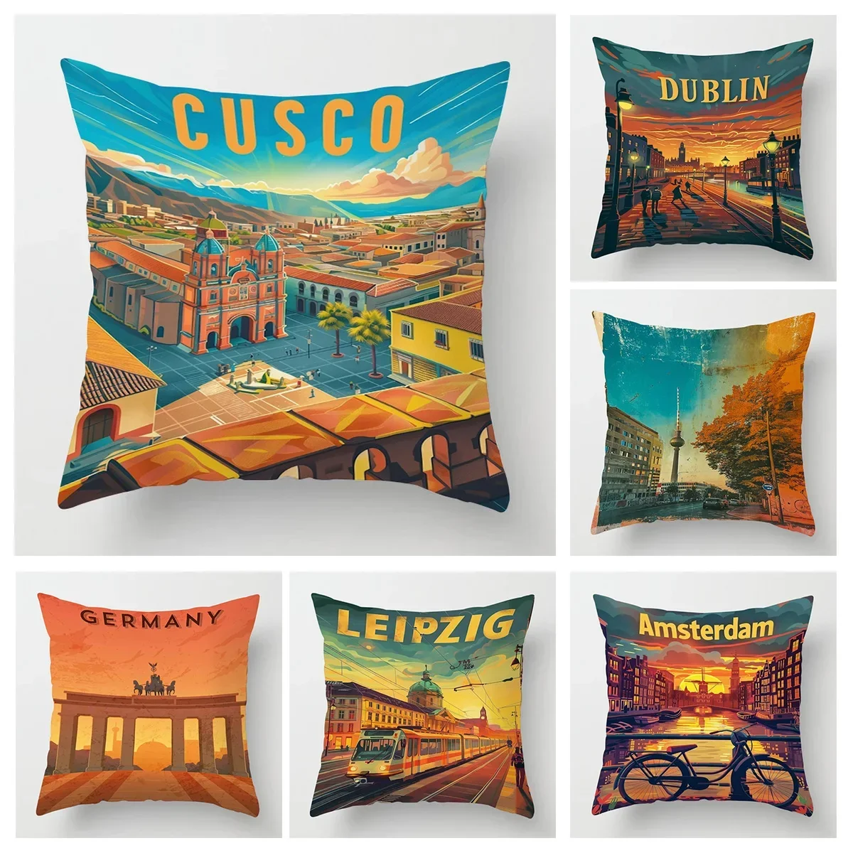 

Fodera на cuscino da tiro con scenario di cartoni animati retrò americano Fodera на cuscino morembali in peluche corta в sala