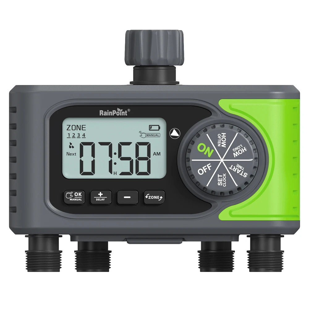 

2025Automatic Four Outlet Smart LCD Water Timer Controller Garden Electronic Irrigation Rain Delay Function Plastic Lawn Use