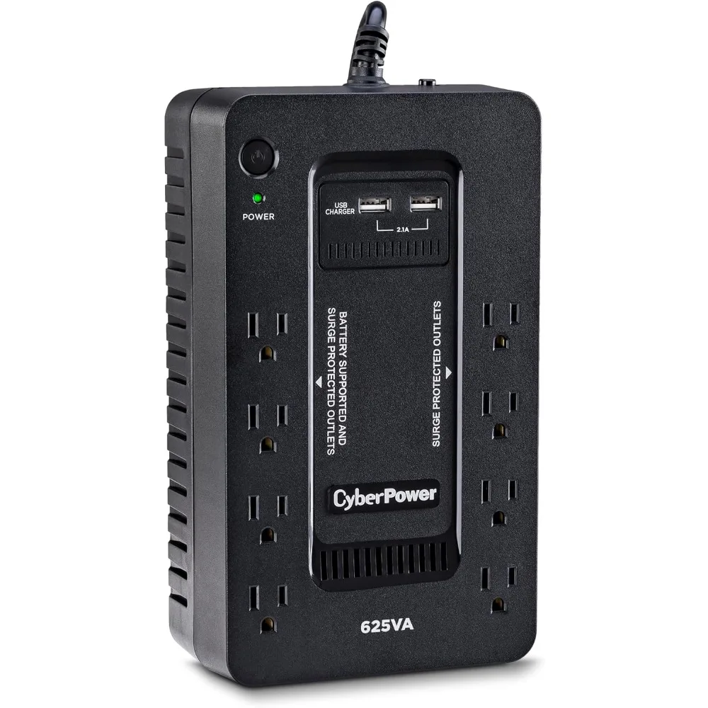 ST625U Standby UPS System, 625VA/360W, 8 Outlets, 2 USB Charging Ports, Compact, Black