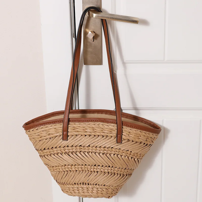 

Handmade Straw Basket Bag Bohemian Travel Shopper Tote Bags for Women Shoulder Bag Summer Woven Handbags Bucket Bags NEW Purses