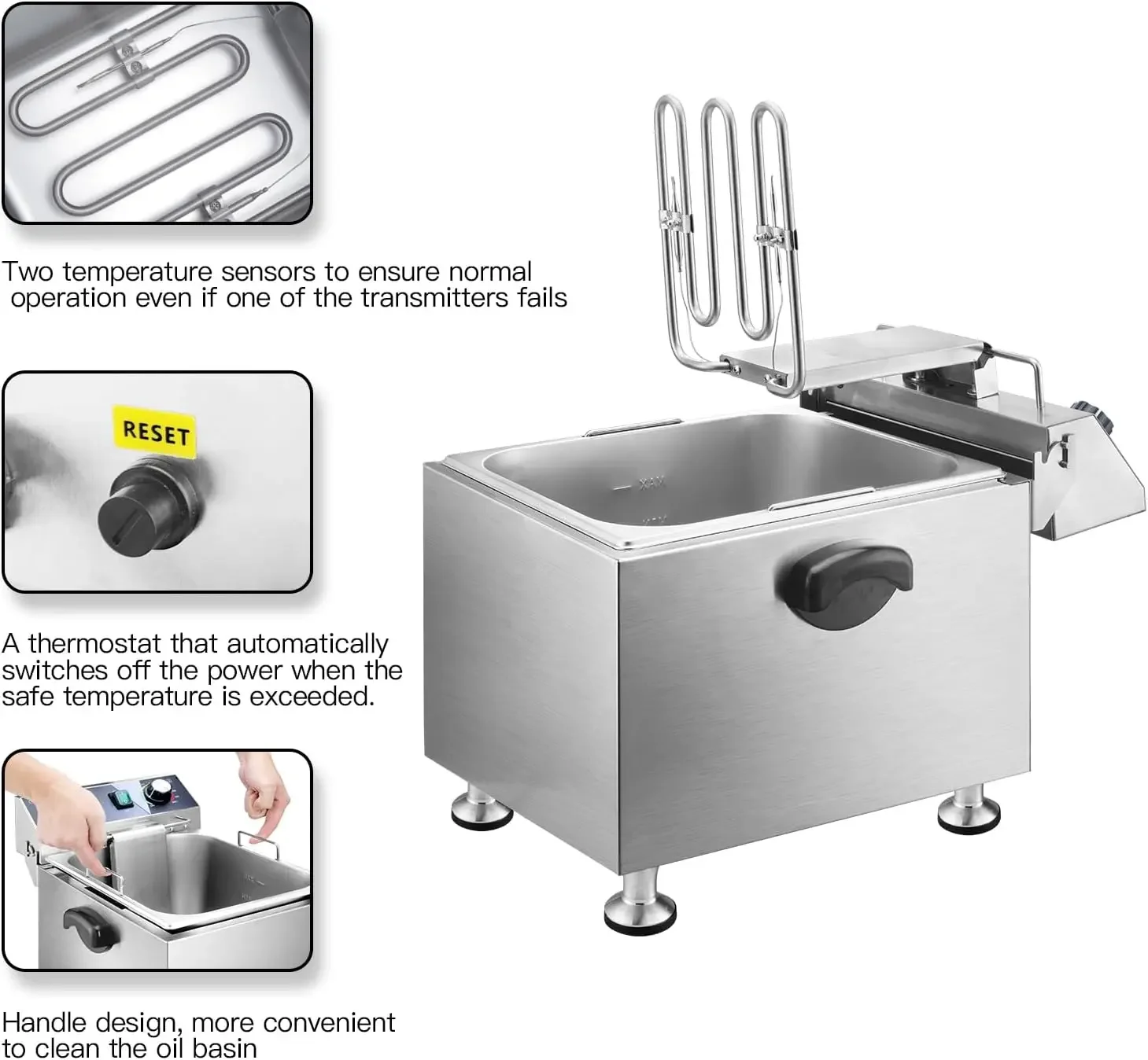 Deep Fryer - 13L 13.7QT Commercial Deep Fryer 1800W 120V18.7 ปอนด์พร้อมการควบคุมอุณหภูมิและตัวจับเวลาตะกร้าขนาดใหญ่ Fryer สําหรับ Comm