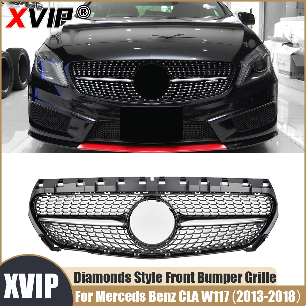 

XVIP хромированная черная решетка с бриллиантами, решетка переднего бампера для Mercedes Benz CLA-Class W117 2013-2019 CLA180 CLA200 CLA250 CLA45 AMG