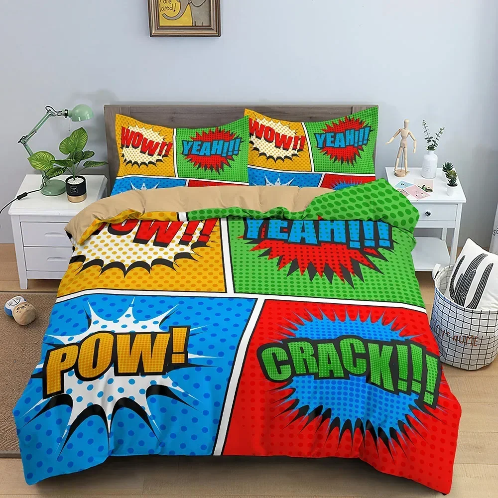2026 Color Comic Pattern Duvet Cover Queen King Cartoon Bedding Set For Kids Boys Girls Hippie Hip Hop Rock Style Comforter Cove