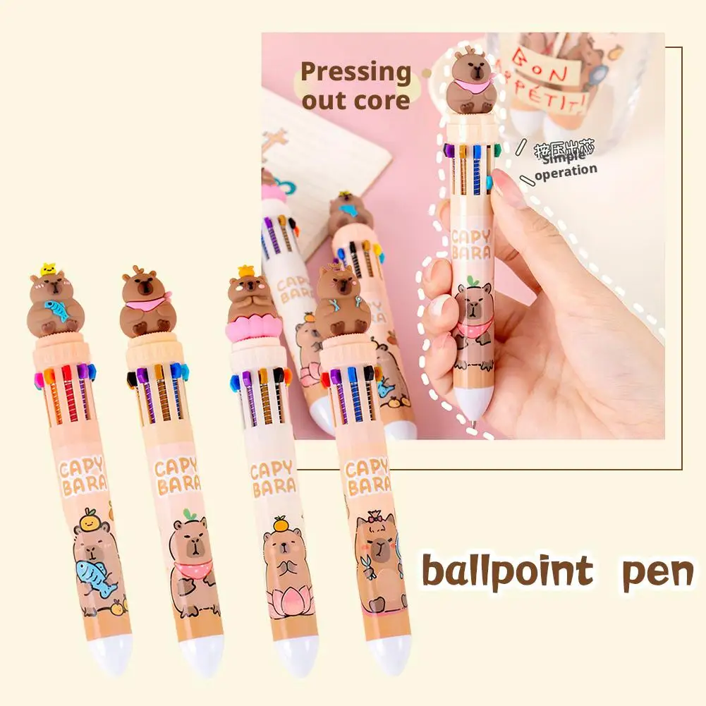 Kawaii Capybara Multicolor Ball-point Pen Cartoon Ballpoint Pen Student  Learning Office Stationery Multi Color Hand Account Pen