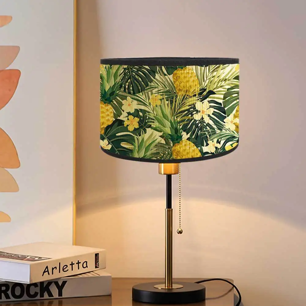 Tropical Style Green Leaf Printed Bamboo Lampshade Drum Shaped E27 Lamp Holder Lighting Accessories for Floor Lamp Table Lamp