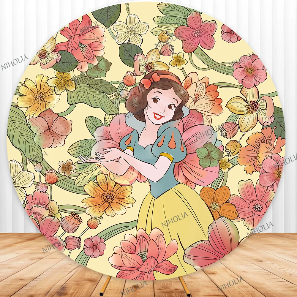 ディズニープリンセスフラワー背景ベルカバー白雪姫シンデレラ誕生日パーティー写真撮影背景ベビーシャワーブース